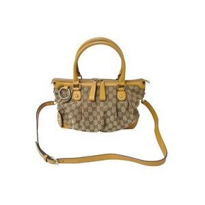 GUCCI Sukey Handbag GG Canvas Leather Beige Tan Yellow